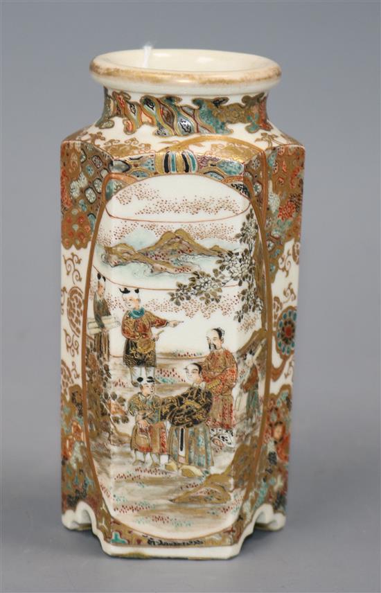 A Japanese Satsuma pottery hexagonal vase H.12cm